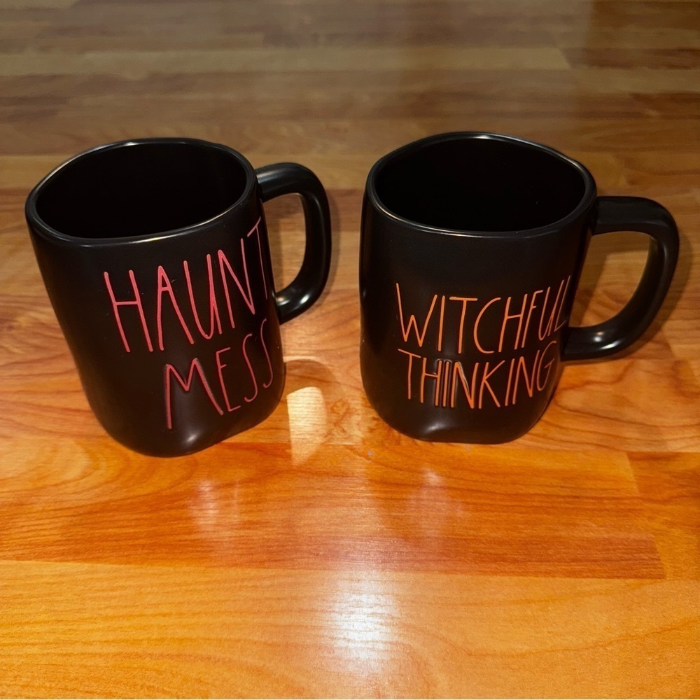 RAE DUNN "WITCHFUL THINKING” & “HAUNT MESS” COFFEE MUGS CERAMIC Halloween Mugs
